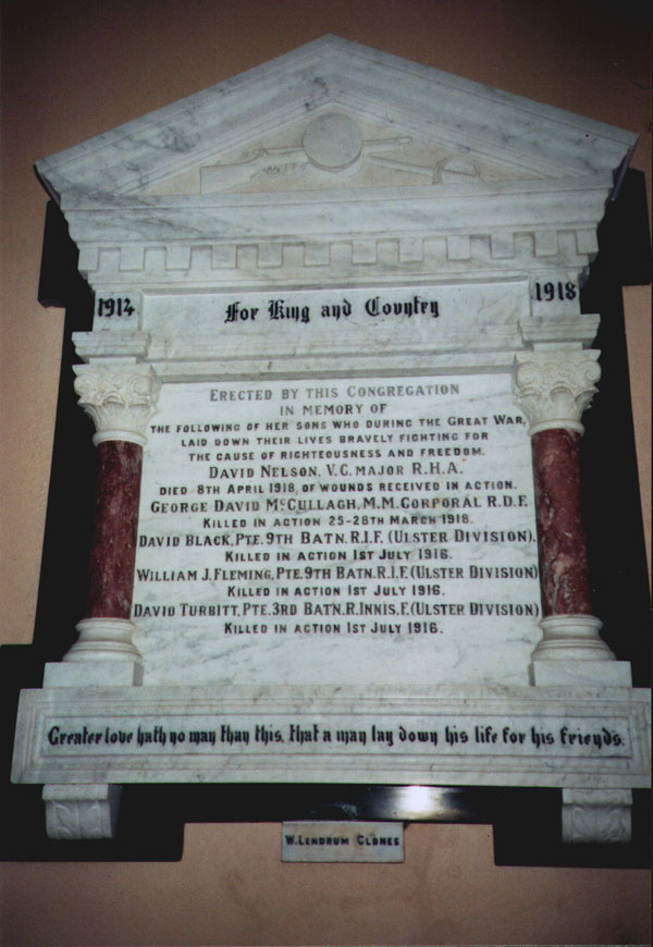Commemorative plaque for those of the Cahans Congregation who died in the Great War